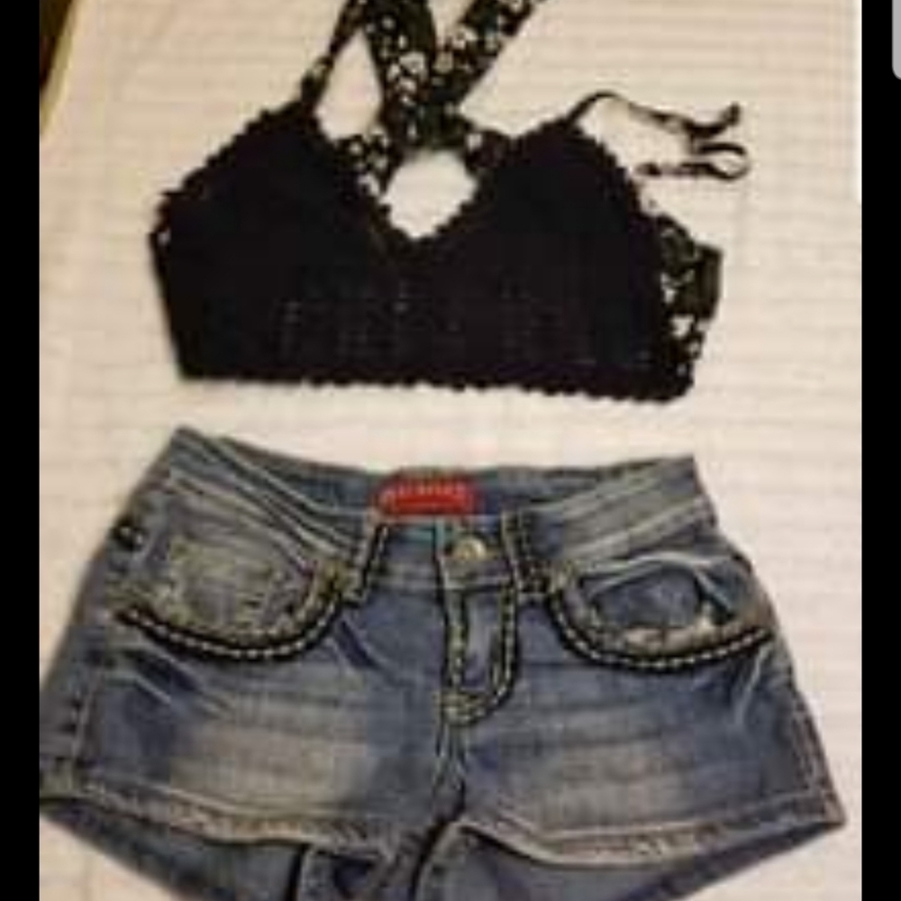Red rivet denim shorts junior size 4